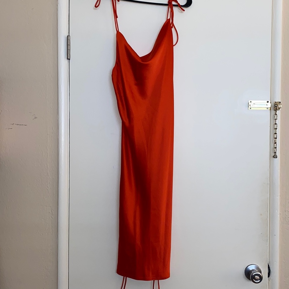 Red slip dress